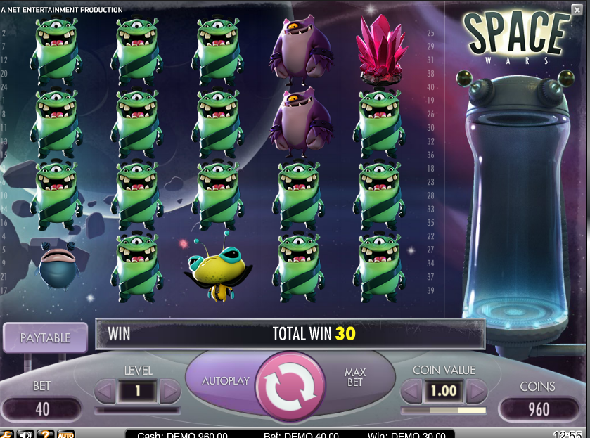 Скриншот лиинй игрового автомата Space Wars от NetEnt