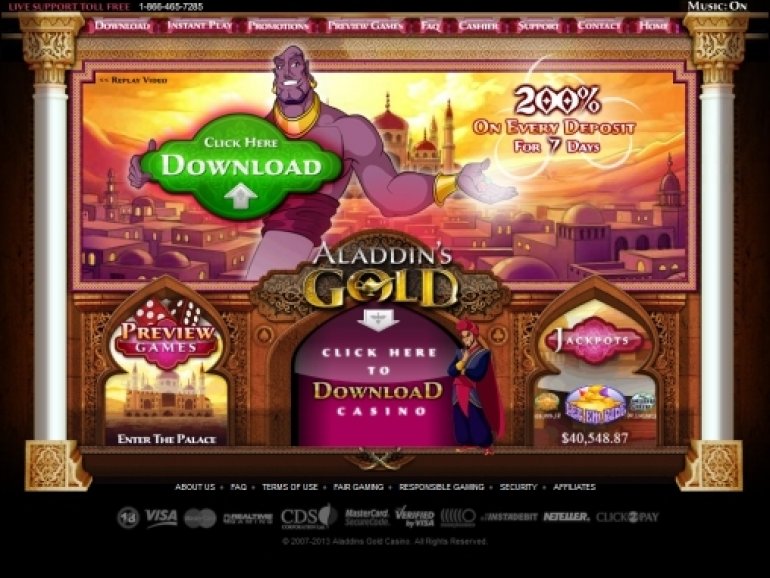 Скриншот сайта Aladdin’s Gold Casino