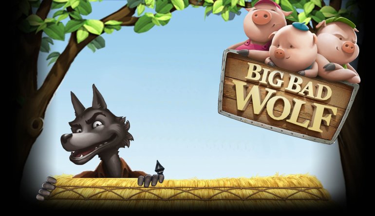 Волк и поросята на на заставке 3D игрового автомата Big bad Wolf от Quickspin
