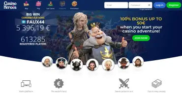 100% up to 50€ on your first deposit at Heroes Casino: Онлайн казино Heroes