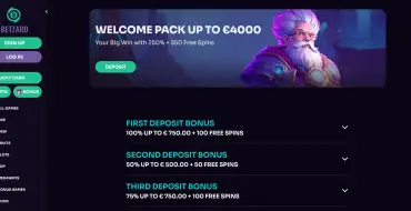 100% up to €/$750 + 100 free spins on your first deposit at Betzard: Онлайн казино Betzard