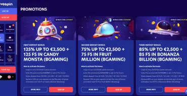 125% up to €2,500 + 125 FS on your first deposit at Evospin: Онлайн казино Evospin