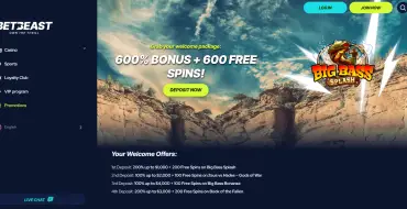 600% up to $10,000 + 600 FS on your first four deposits at BetBeast: Онлайн казино Bet Beast