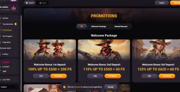 Up to 1675 € and 310 free spins on your first three deposits at GunsBet: Онлайн казино GunsBet