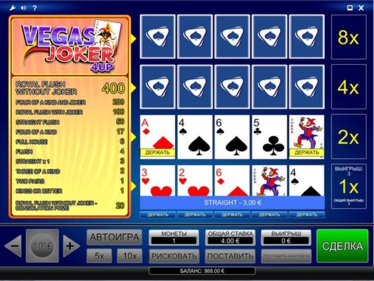 Видео покер Vegas Joker 4Up Poker демо-игра