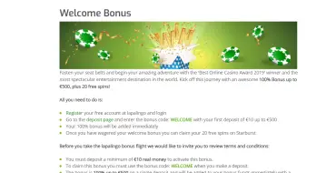 20 Free Spins on First Deposit at Lapalingo Casino: welcome bonus lapalingo