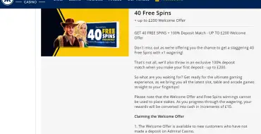 🌐: 40 фриспинов в Admiral casino