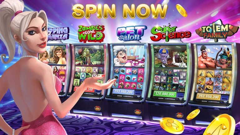 Нарисованная блондинка в розовом платье в обтяжку презентует разные слоты в онлайн казино