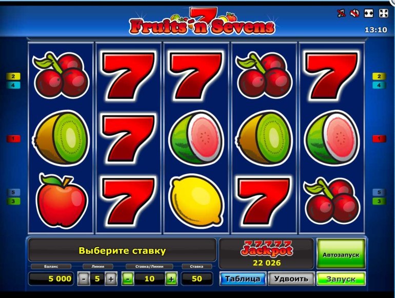 Скриншот линий игрового автомата Fruits and Sevens